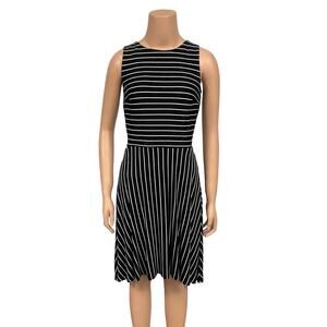 Loft Striped Twist Back Fit & Flare Dress Sz 2 New $70 Black White Knit Pull On